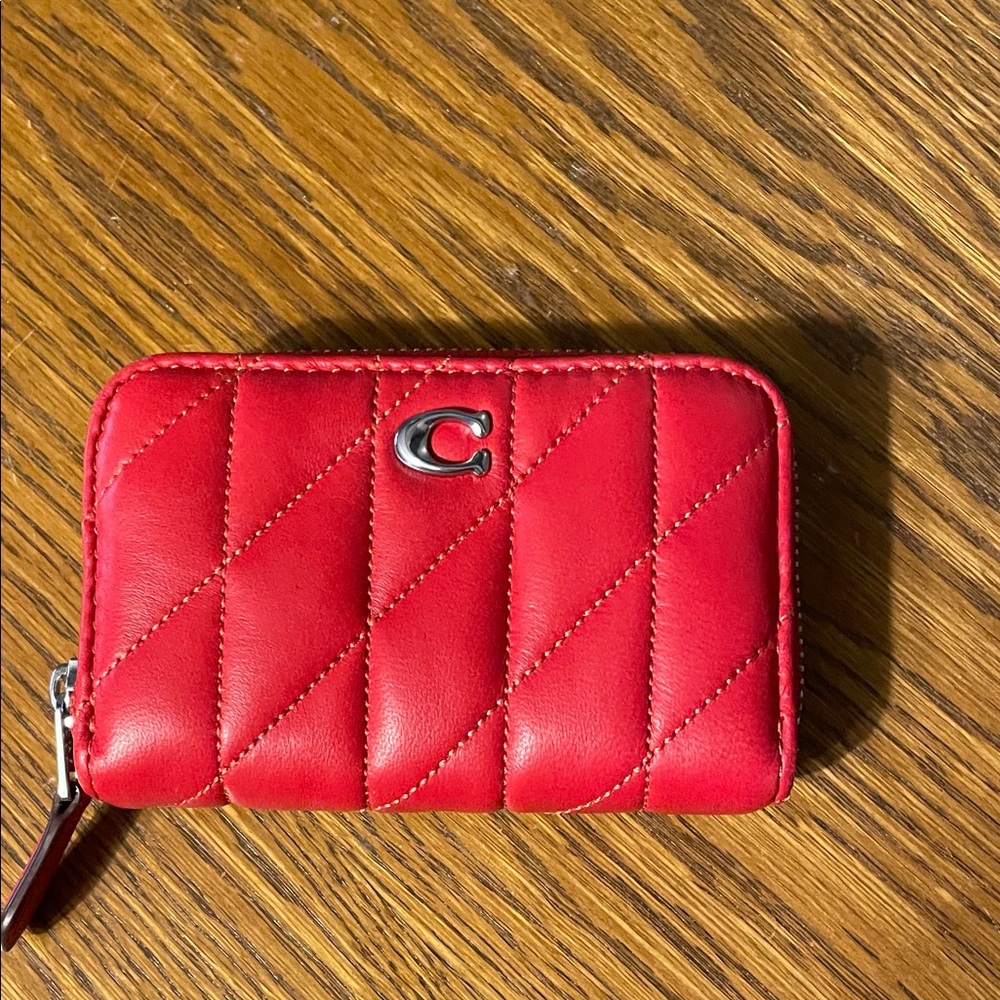 Coach Red Quilted Leather Zip Card Case in ruby